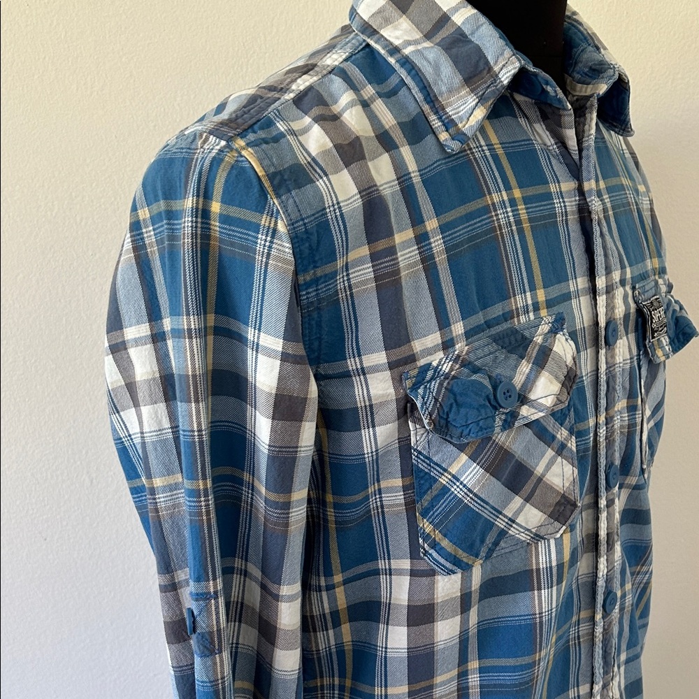 Superdry Blue and White Plaid Casual Shirt - Picture 4 of 12